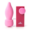 Pink tongue shaped clitoral vibrator made of TPR and plastic with control pack.