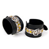 Leopard-print suede cuffs with rhinestone details.