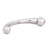 Double-headed stainless steel dildo wand with curved shaft.