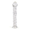 Swirl ribbed glass dildo with curved G-spot head