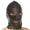 Leather hood with zip eyes and mouth