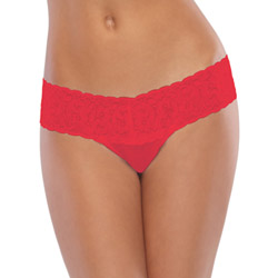 Red mesh thong with lace waist