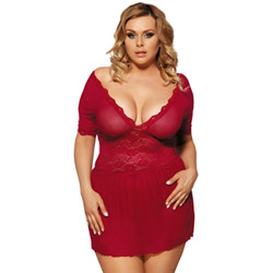 Deep V lace and mesh babydoll set reviews