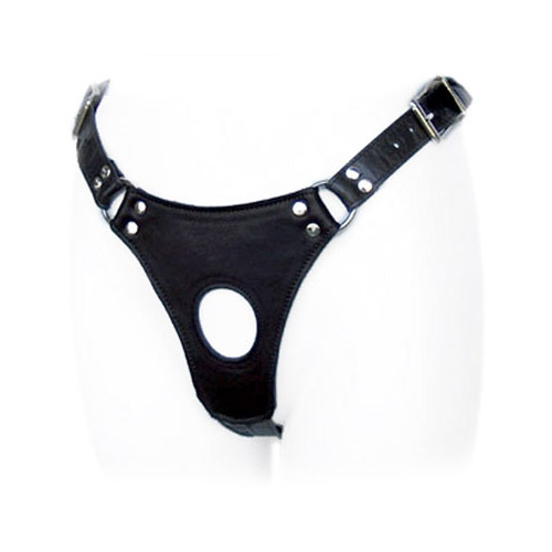 Product: Black leather low rider dildo harness