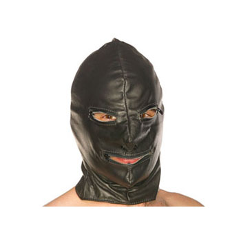 Product: Leather hood with zip eyes and mouth
