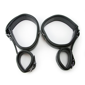 Heavy duty leather wrist to thigh restraints - Thigh cuffs