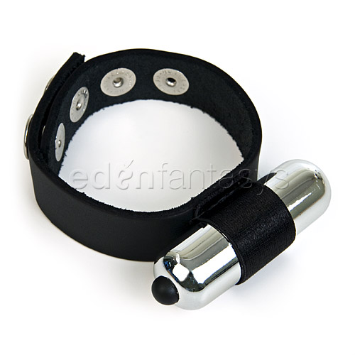 Vibrating bullet leather cockring - cock ring