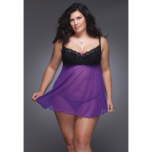 Mesh and lace babydoll with g-string - babydoll and panty set