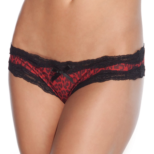 Red leopard crotchless panty - sexy panties