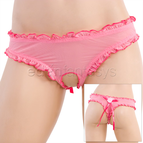 Pink ruffled crotchless thong - crotchless panties