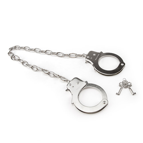 Metal handcuffs with chain - police style handcuffs discontinued