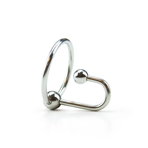 Urethral double ball plug - metal penis head ring