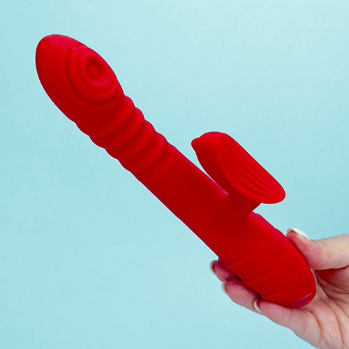 Dual glow - rechargeable thrusting rabbit vibrator