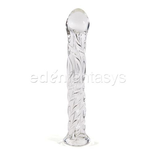 Swirl ribbed glass dildo with curved G-spot head - glass dildo discontinued