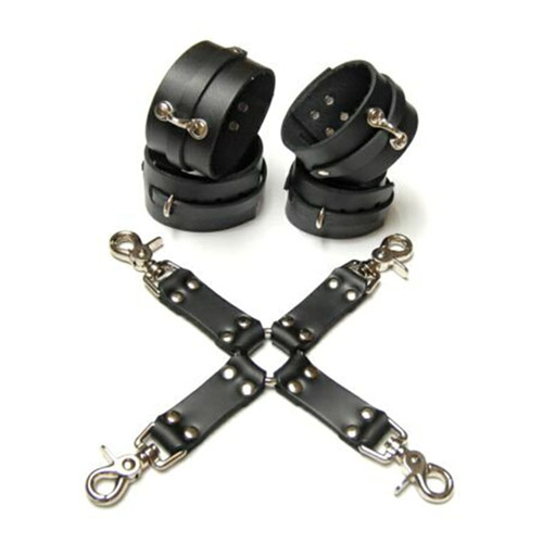 Leather hog tie kit - wrist and ankle cuffs 