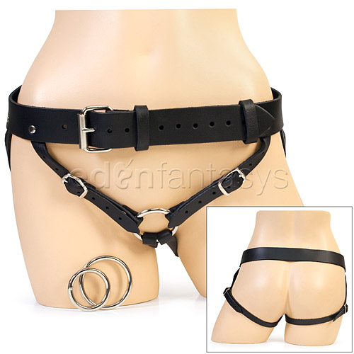 Low-rise leather strap-on - double strap harness