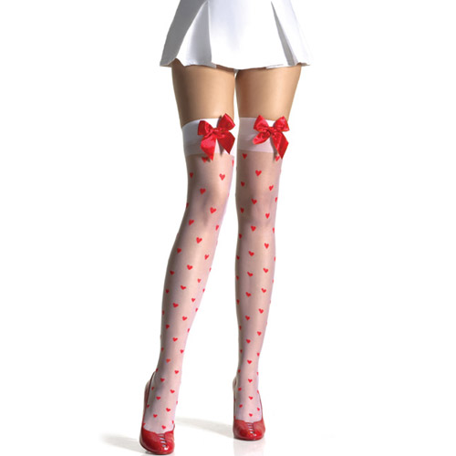Woven hearts stockings with bows - stockings discontinued