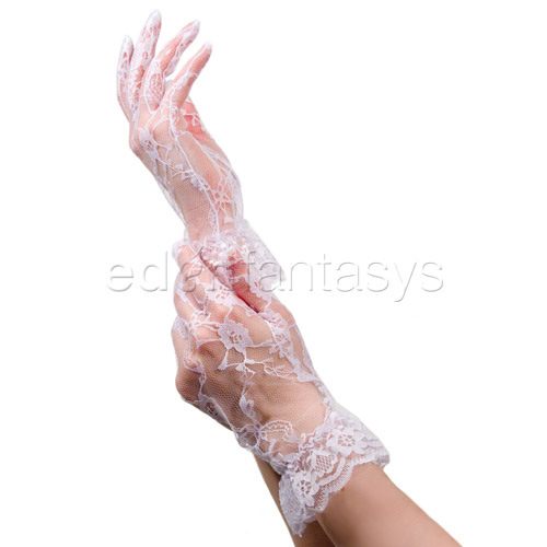 Wrist length lace gloves with ruffled cuffs - glove discontinued