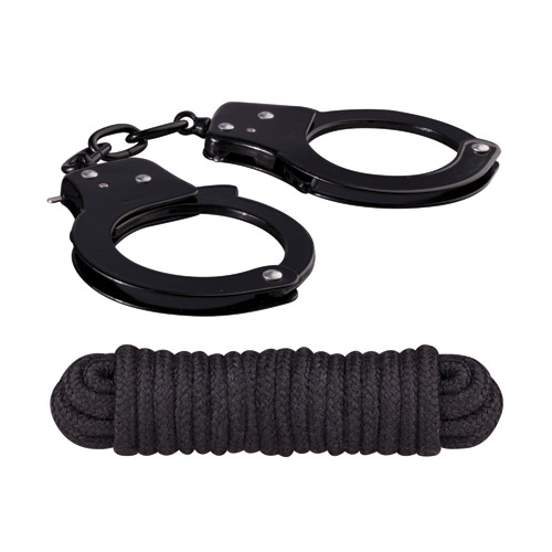 Sinful metal cuffs with keys and rope - police style handcuffs discontinued
