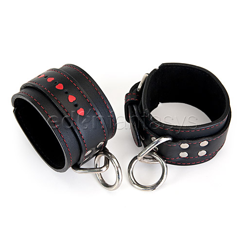 Hearts leather wrist cuffs - sex toy