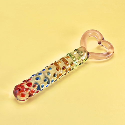 Rainbow heart - glass dildo