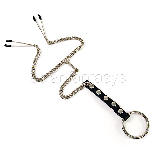 Y-Style nipple clamps and cock ring chain - y style nipple clamps with cock ring discontinued
