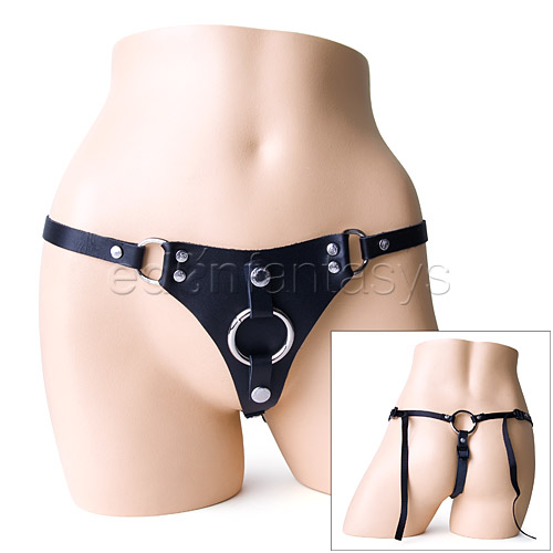 Simply sexy leather strap-on - g-string harness discontinued